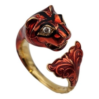 BAGUE FELINE GUCCI MARCHE DES MERVEILLES - TAILLE 17(57) - 9.81GR-  2 DIAMANTS - OR 18 CARATS