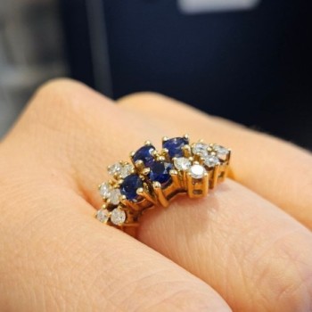 BAGUE OR 18CT SAPHIRS ET DIAMANTS 5.15GRS T53