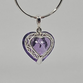 COLLIER OR BLANC 14CTS AVEC AMETHYSTE  ET DIAMANTS 