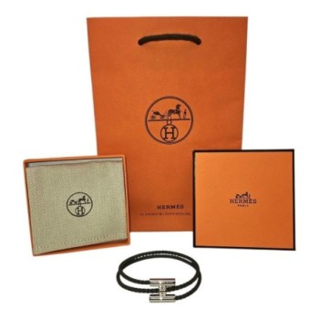 Bracelet Hermès Tournis Tressé Gris Étain avec Boîte