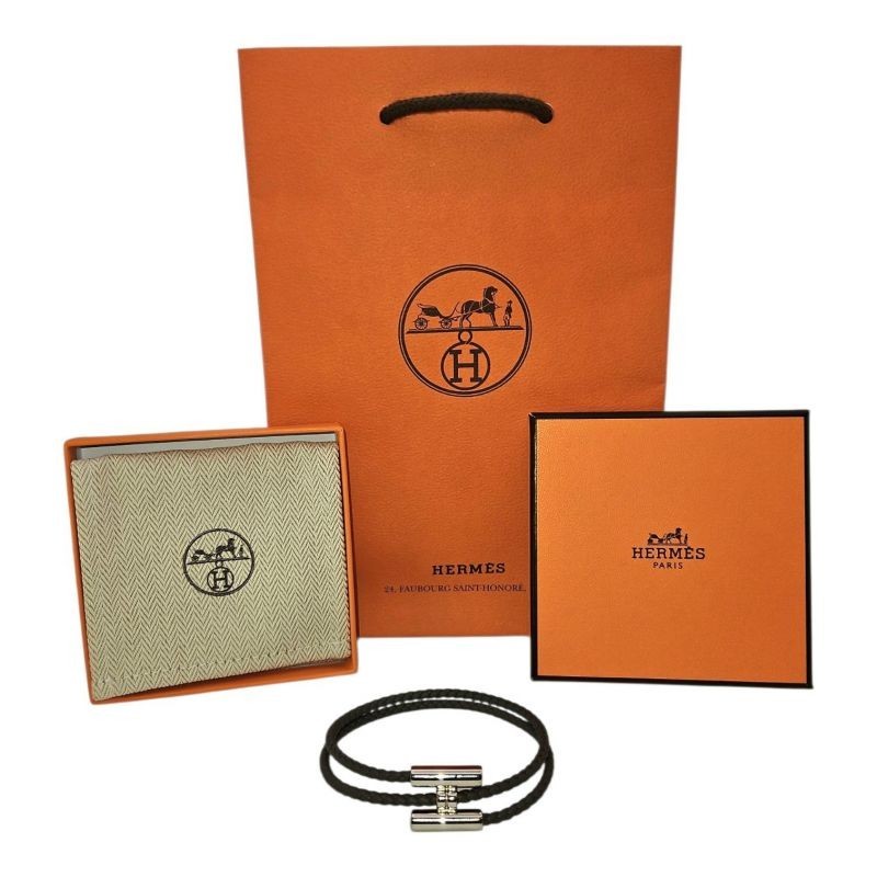Bracelet Hermès Tournis Tressé Gris Étain avec Boîte