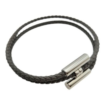 Bracelet Hermès Tournis Tressé Gris Étain avec Boîte