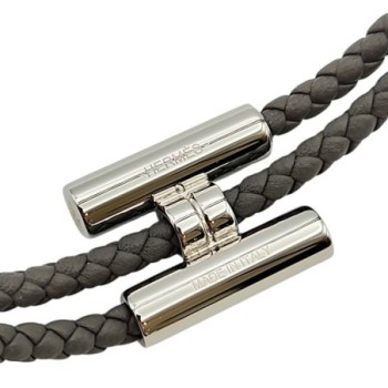Bracelet Hermès Tournis Tressé Gris Étain avec Boîte