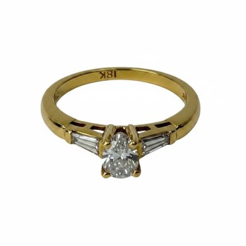 bague or jaune 18cts diamant poire et baguette