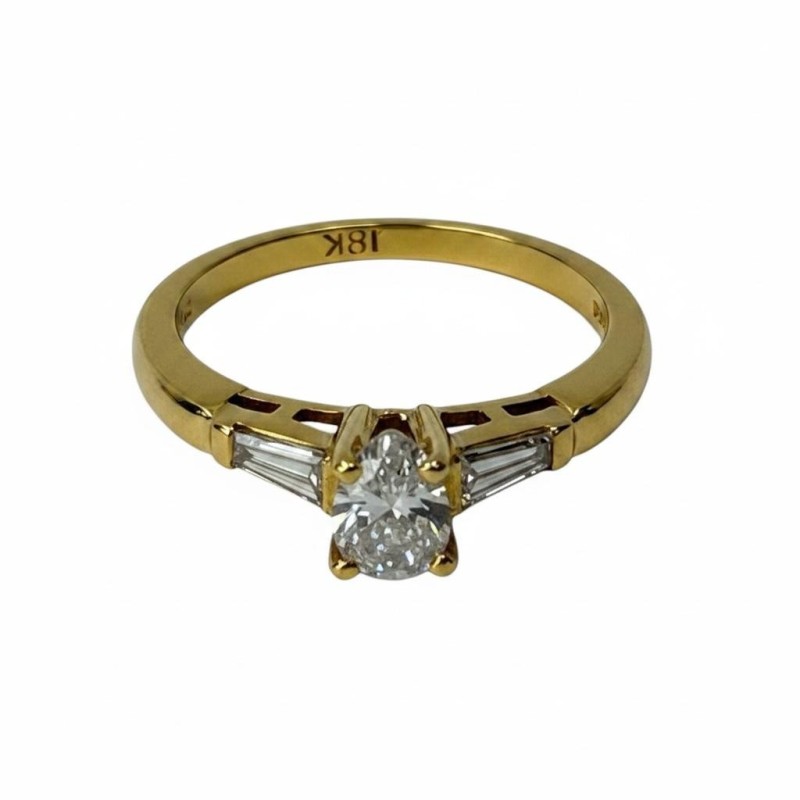 bague or jaune 18cts diamant poire et baguette