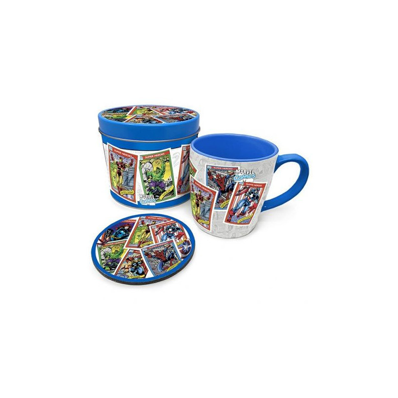 MARVEL RETRO VERRE ETAIN (COLLECTORS CARDS) MUG TIN SET