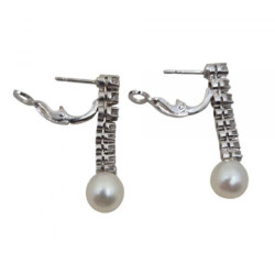 BOUCLES OREILLES OR BLANC 18K DIAMVSI & PERLE 7.30