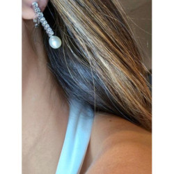 BOUCLES OREILLES OR BLANC 18K DIAMVSI & PERLE 7.30