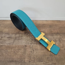 HERMES CEINTURE REVERSIBLE CUIR EPSON/ BLEU T.110