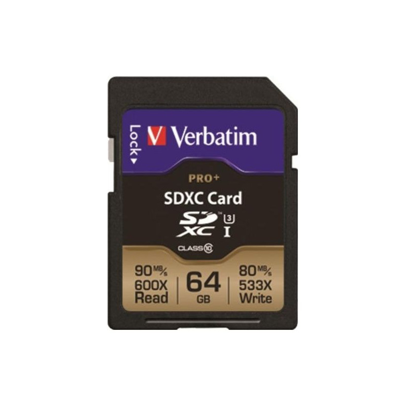 VERBATIM PRO+ 64GB SECURE DIGITAL EXTENDED CAPACITY SDXC FLASH CARD MODEL 49197