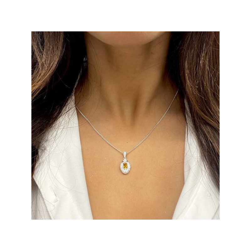 COLLIER OR BLANC 18K CITRINE/DIAM JAHAN 8.48