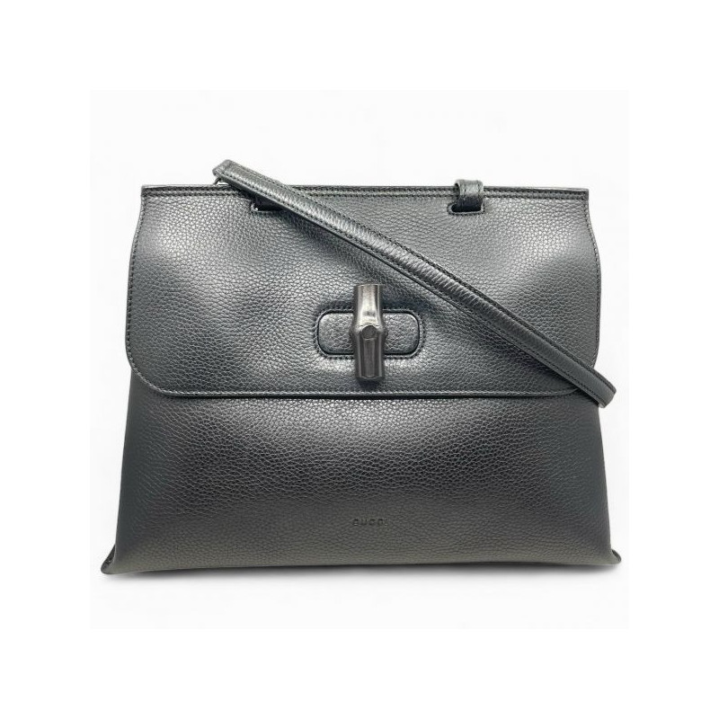 SAC GUCCI BAMBOO EN CUIR NOIR + BANDOULIERE 