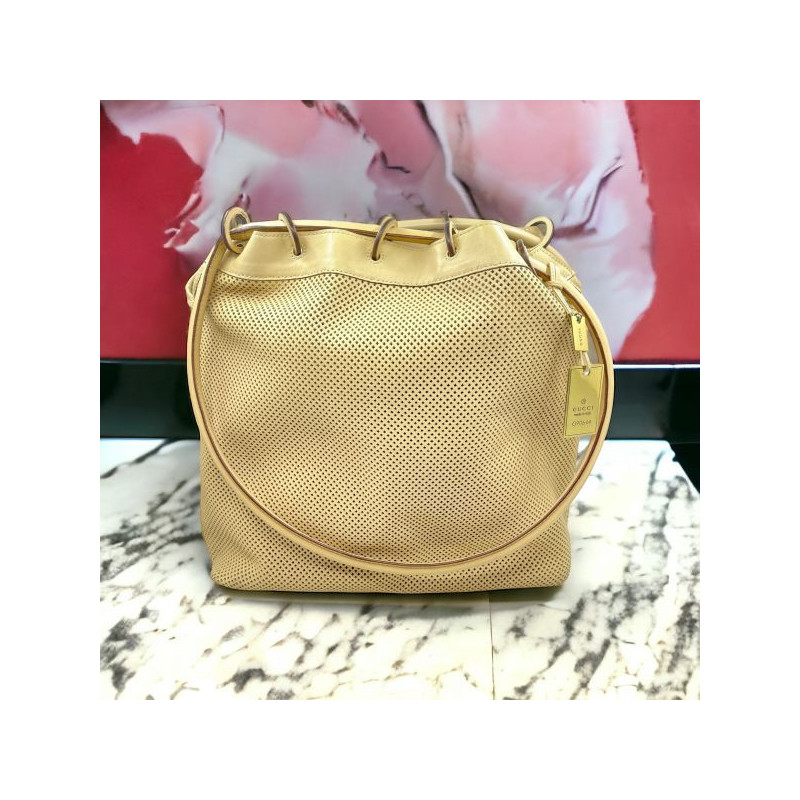 SAC GUCCI VINTAGE BEIGE CUIR DE VEAU SN (90644 / 001998) + DUSTBAG