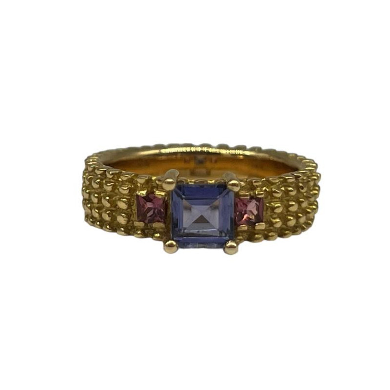 BAGUE EN OR  JAUNE 18CTS IOLITE ET TOURMALINES ROSES 6.80GRS T.54