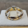 BAGUE OR JAUNE ET BLANC 18CT 8.70GRS AVEC AIGUE MARINE 0.56CT ET DMTS 0.063CTS T.56