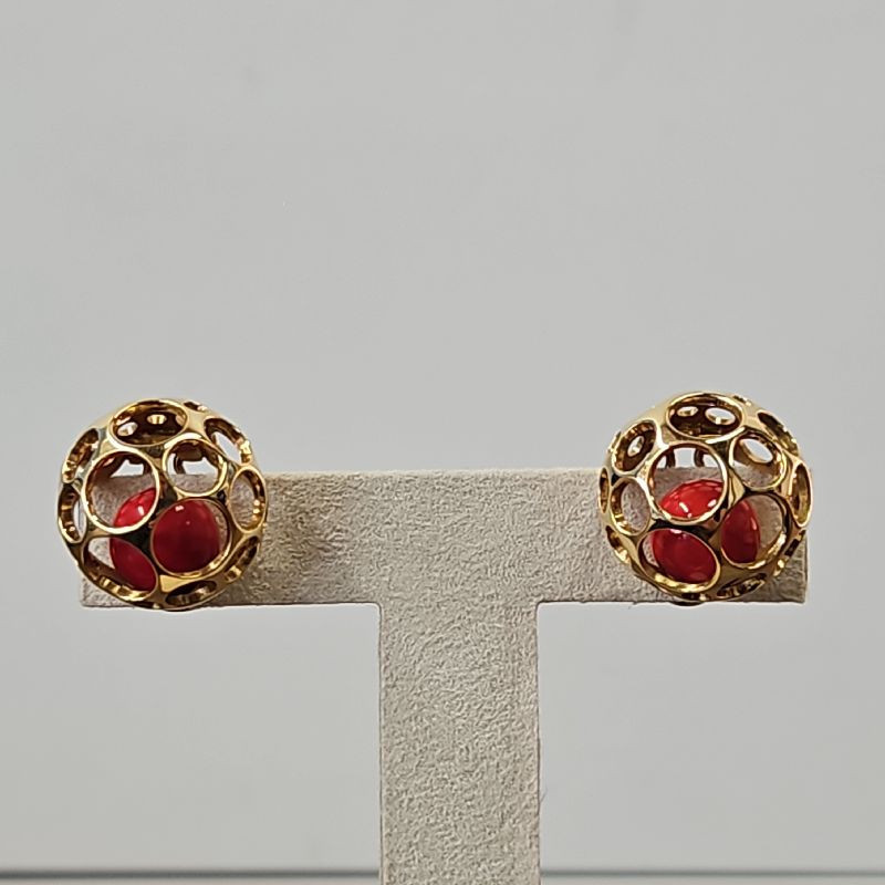 BOUCLES D OREILLES  CLIPS OR JAUNE 18CTS 2 BILLES CORAIL 10MM 13.41GRS GRAND MODELE