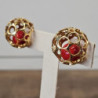 BOUCLES D OREILLES  CLIPS OR JAUNE 18CTS 2 BILLES CORAIL 10MM 13.41GRS GRAND MODELE