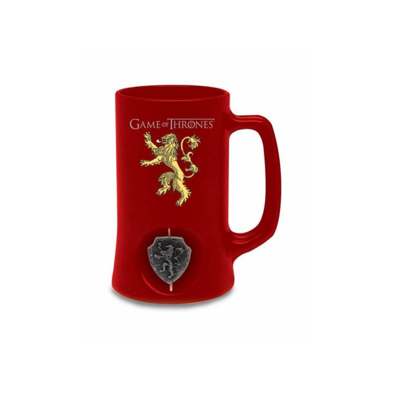 GAME OF THRONES HOUSE LANNISTER CERAMIC STEIN W  ROTATING METAL EMBLEM