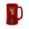 GAME OF THRONES HOUSE LANNISTER CERAMIC STEIN W  ROTATING METAL EMBLEM