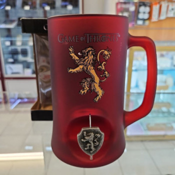 GAME OF THRONES HOUSE LANNISTER CERAMIC STEIN W  ROTATING METAL EMBLEM