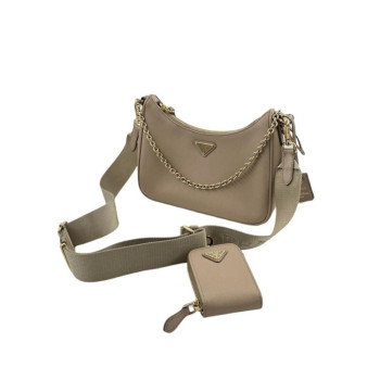 SAC PRADA RE EDITION CUIR SAFFIANO BEIGE FULLSET