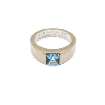 BAGUE CARTIER TANK OR BLANC 18K AIGUE MARINE 11.10G T.54