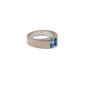 BAGUE CARTIER TANK OR BLANC 18K AIGUE MARINE 11.10G T.54