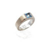 BAGUE CARTIER TANK OR BLANC 18K AIGUE MARINE 11.10G T.54