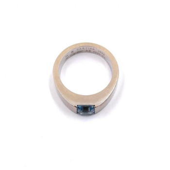 BAGUE CARTIER TANK OR BLANC 18K AIGUE MARINE 11.10G T.54