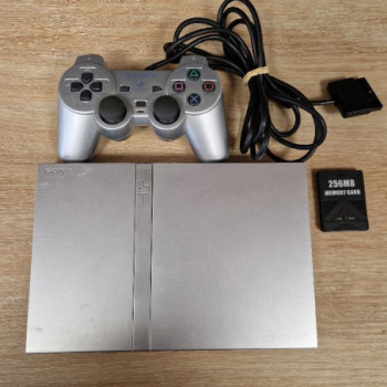 CONSOLE SONY PS2 SLIM SILVER + 1 MANETTE ET MEMORY C