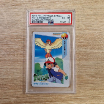 1998 POKEMON BANDAI CARDDASS VENDING 9 ASH & PIDGEOTTO PSA 6